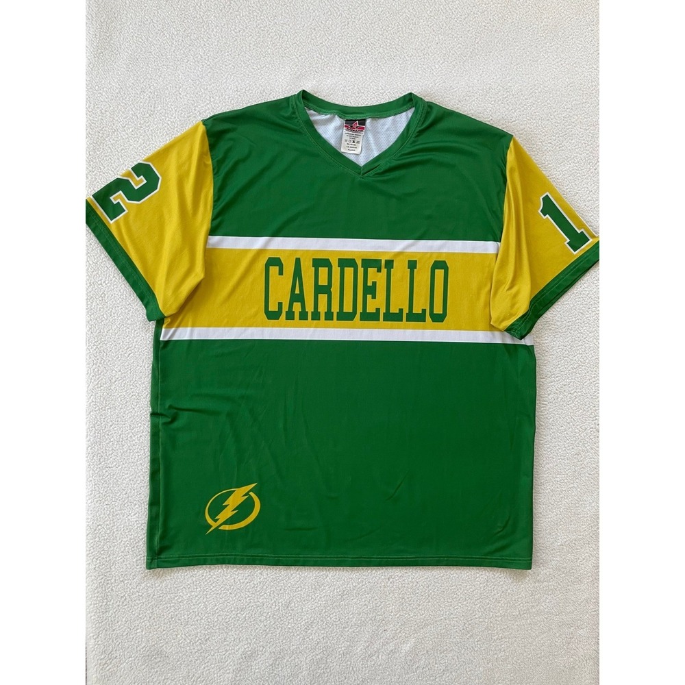 Alleson Athletic‎ Mens XL Jersey Green Yellow Cardello 12 Lightning Bolt Sport